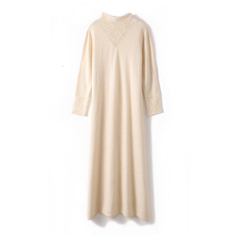 Women's Cashmere Dress Qinghe Cashmere 70% Wool 30% Cashmere Women's Autumn and Winter Cashmere Dress Soft and Warm