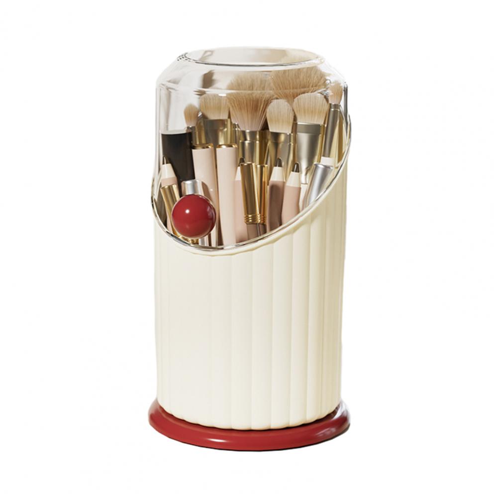 Makeup Brush Holder 3 Compartments Cosmetics Organizer With Clear Dustproof Lid Makeup Brushes Cup Pen Holder For Vanity Eyebrow