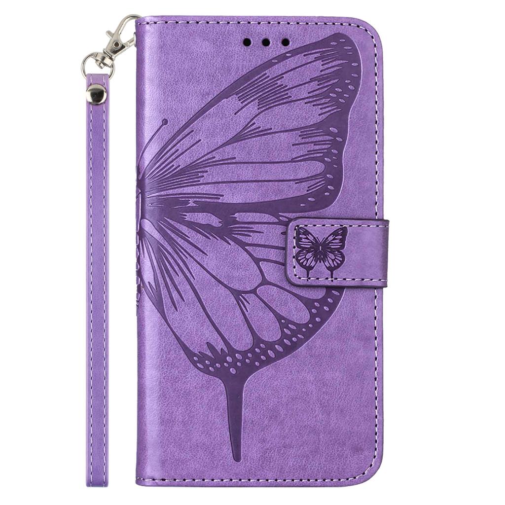 For Motorola Moto E14 4G/G04 4G/G04s 4G/G24 4G Wallet Case with Wrist Strap Butterfly Imprint Leather Phone Cover