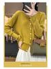 Women's Worsted Wool Cardigan: V-Neck, Lightweight, Loose Fit, Long-Sleeved, Sun-Proof, Spring/Summer Knit Sweater Jacket.