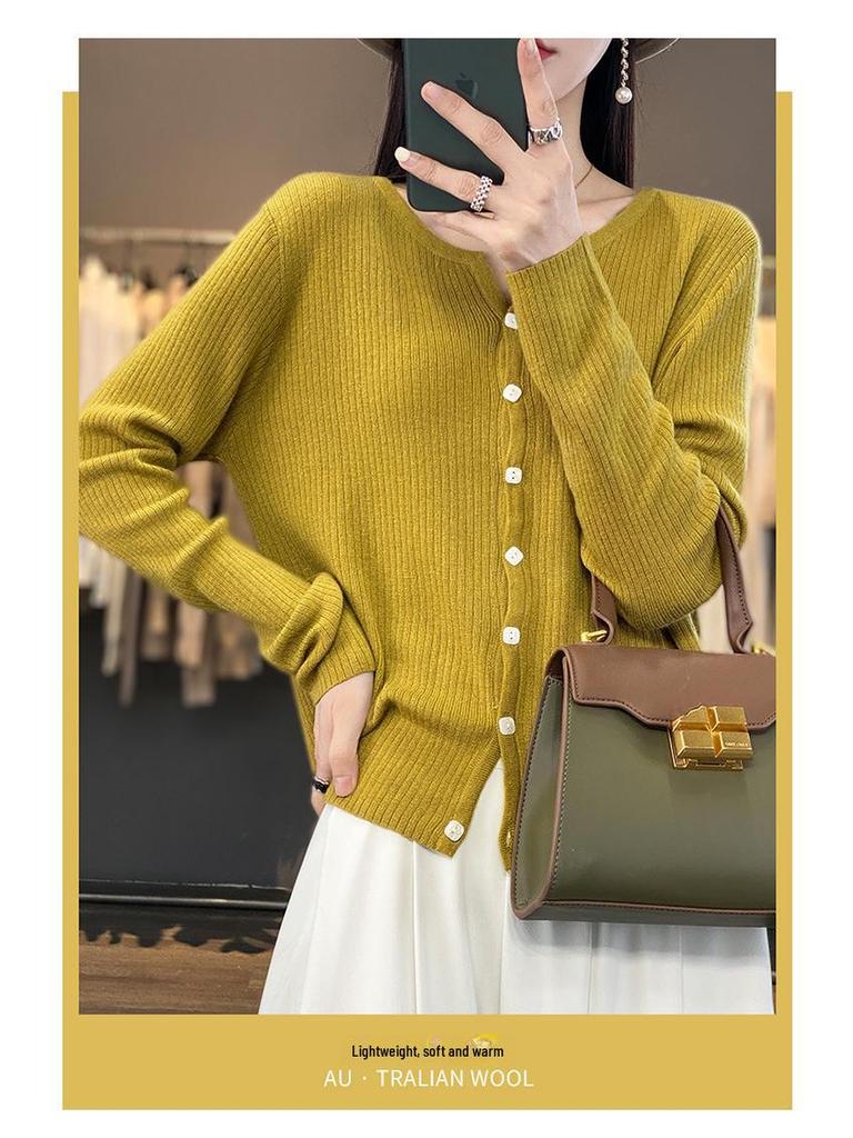 Women's Worsted Wool Cardigan: V-Neck, Lightweight, Loose Fit, Long-Sleeved, Sun-Proof, Spring/Summer Knit Sweater Jacket.
