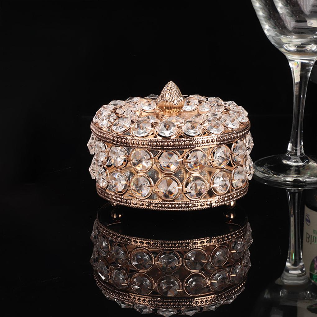 Iron Elegant Heart-shaped Mirrored Keepsake Box Handmade Sparkling Crystals Handheld Boxes Container