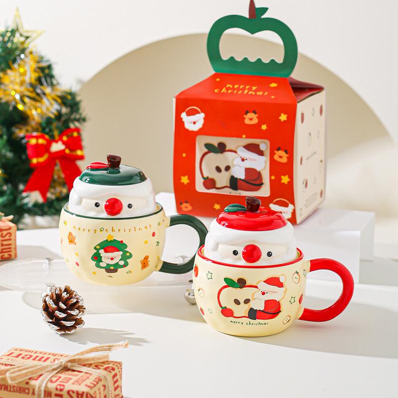 Weihnachtsgeschenke Friedensfrucht Keramiktasse mit Deckel Kreativer Becher für Mädchen Niedliche Haushalts-Wasserbecher Büro