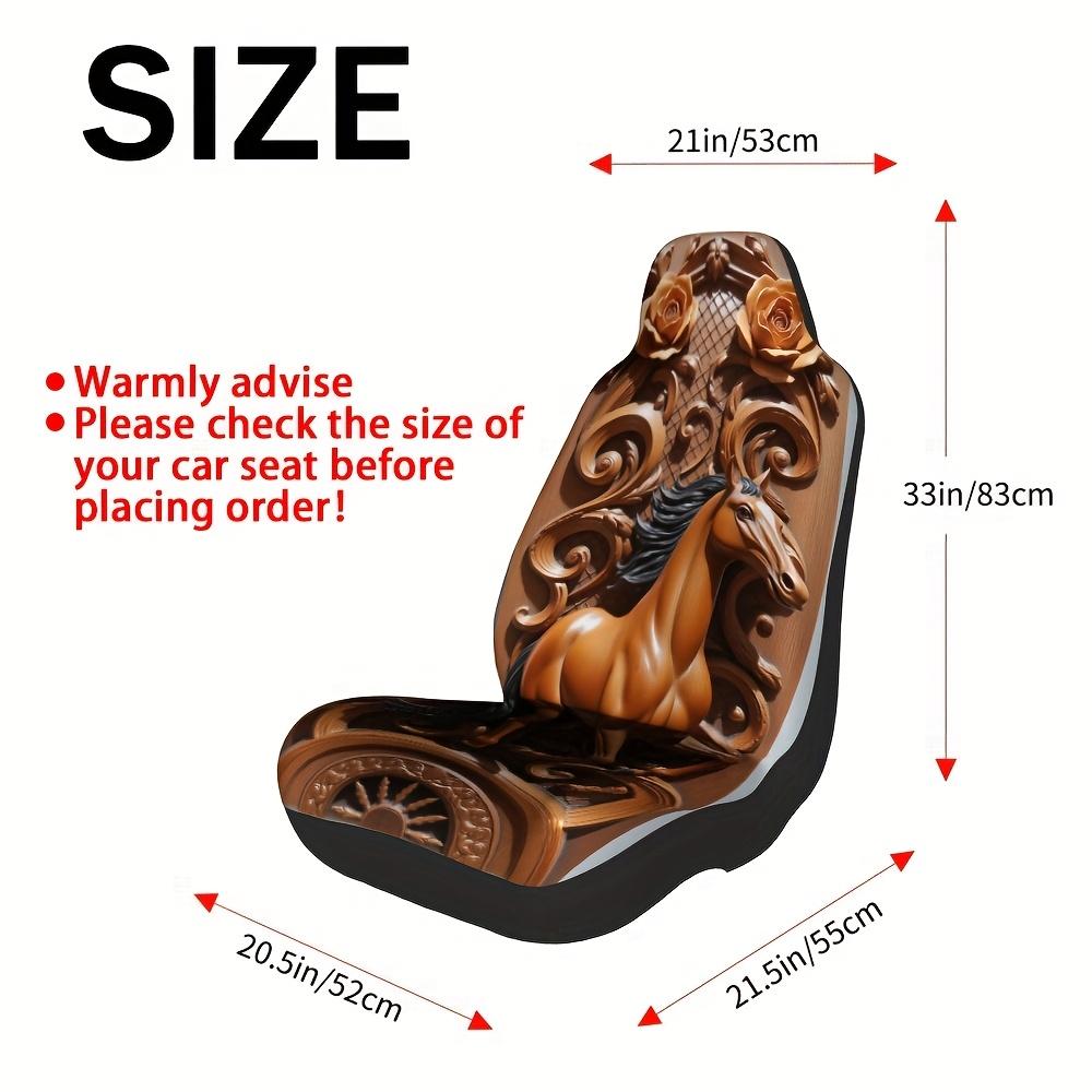 2pcs Elegant Horse Car Seat Covers - Luxury Floral Design With Brown & Golden Accents, Fit All-Season Use, Easy Install & Washab