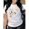 European Size Women's Casual Short-Sleeve T-Shirt - Breathable and Comfortable Heart Floral Print Round Neck, Machine Washable Essential