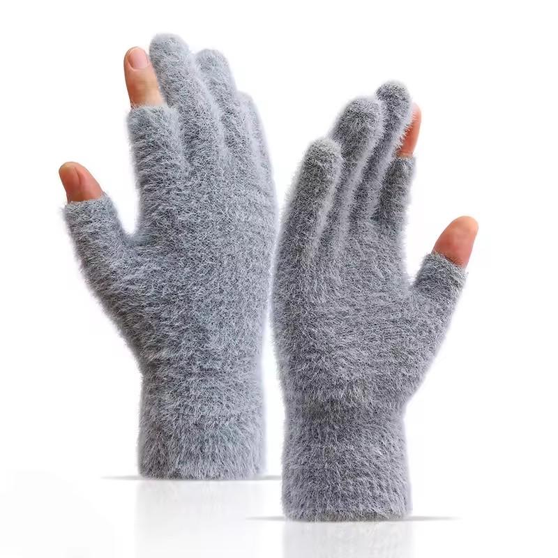 Winter Warmth Fingerless Gloves Mink Fur Knitted Gloves Sliding Screen Outdoors Warmth Cold-proof Mittens for Men and Women