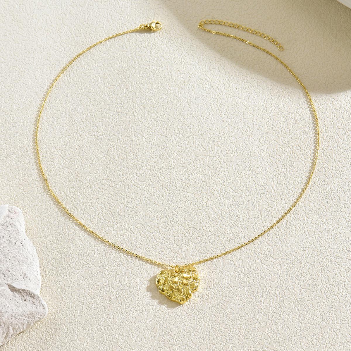 

Romantic Textured Star/Heart Pendant Necklace Delicate Adjustable Gold Color Chain Minimalist Jewelry For Women Daily & Gifting