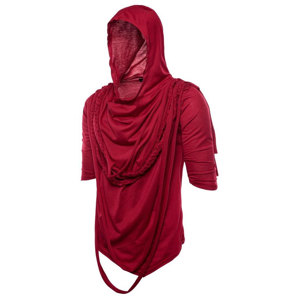 2026 European Summer Men's Hip-Hop Hooded T-Shirt with Pile Collar, Short-Sleeved, Trendy Street Dance Style YT001