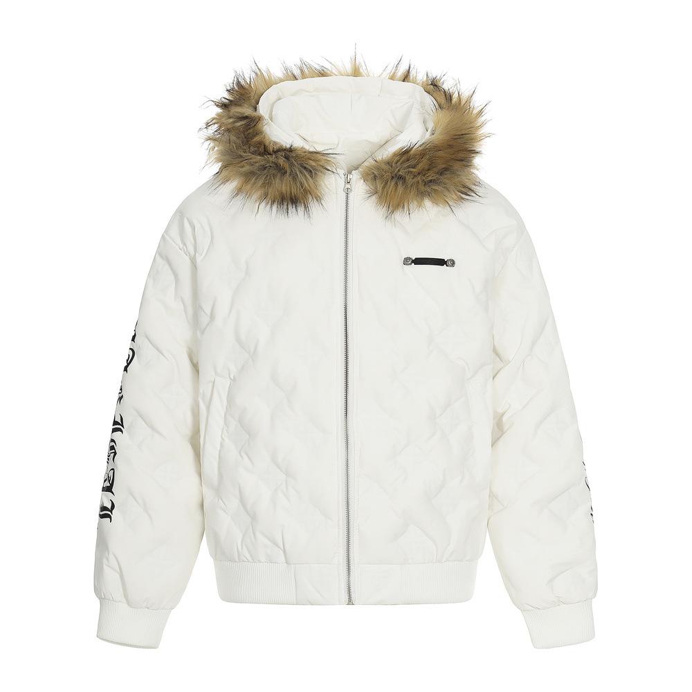 Herrs Amerikansk Retro Huvförsedd Dunjacka med Pälskrage - Trendig, Lös, Mångsidig Ytterkläder.