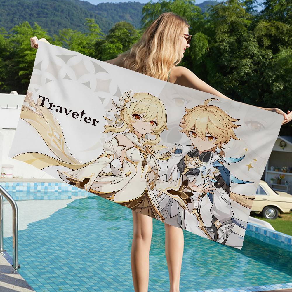 Genshin Impact game Microfiber Blanket Quick Drying Beach Towels Oversized Printing Super Absorbent Pool Towel Blanket