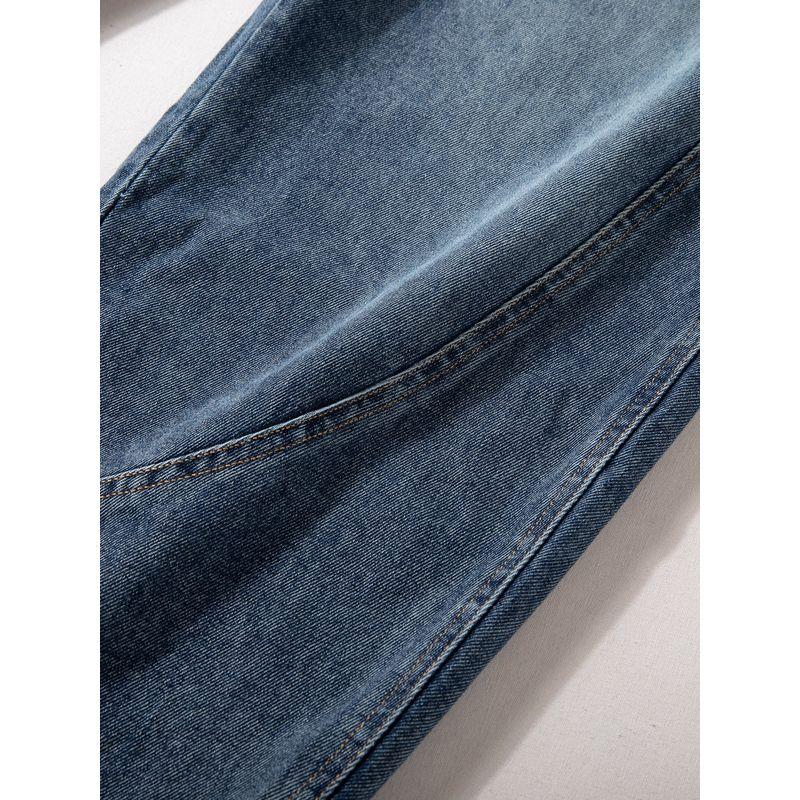Men's Curved Hem Jeans Autumn/Winter New Style Heavyweight Pants American Retro Loose Straight Casual Wide-Leg Trousers