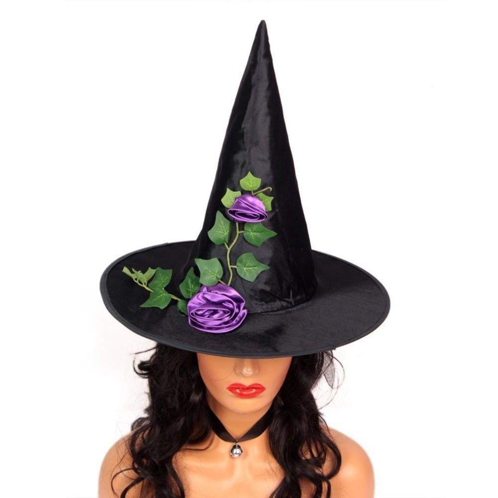 Foldable Flower Wizard Cap Rose Feather Halloween Cap Funny Halloween Witch Hat  Women