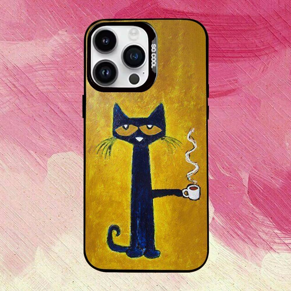 

P-Pete-S C-Cat Cute Pattern Phone Case For iPhone 17,16,15,14,13,12,11 Plus,Pro Max,XS,Colored Silver Plated Inside Cover iPhone15plus