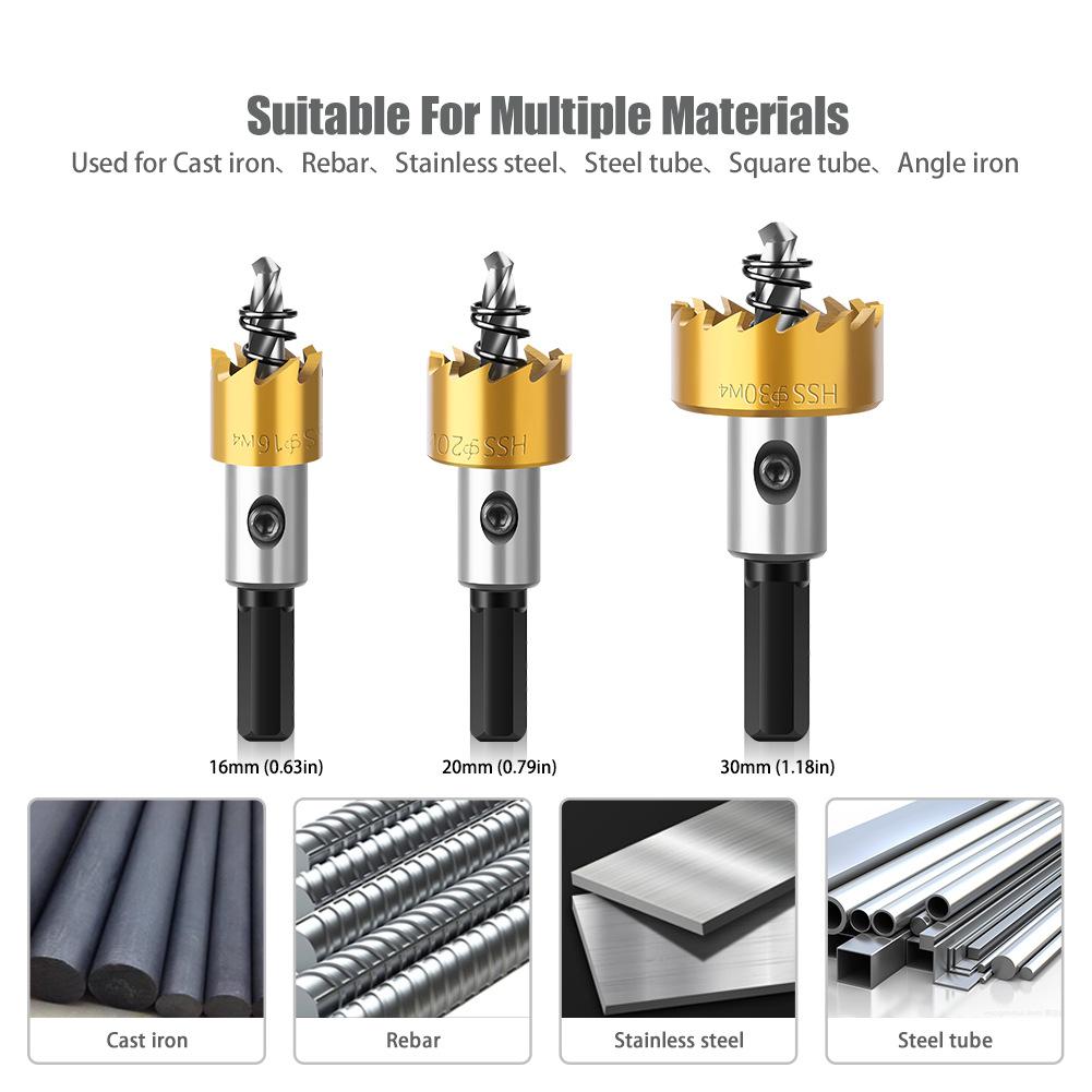 5Pcs Carbide Tip HSS Drill Bit Hole Opener High Speed Steel Hole Saw Cutter Drill Bits Stainless Steel Metal Alloy