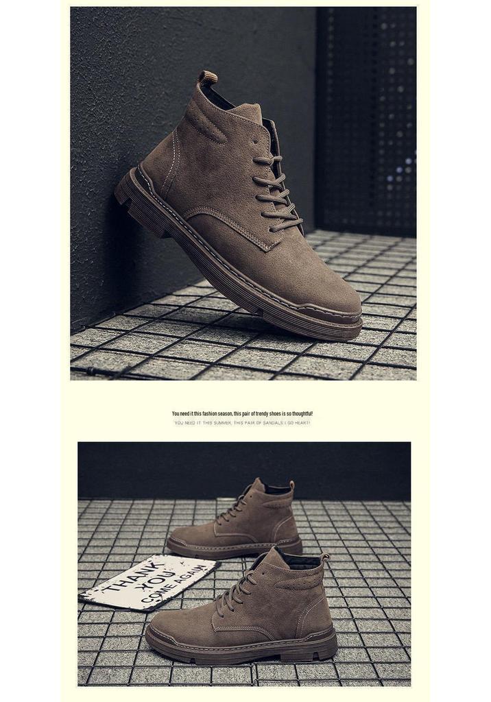 Men's Autumn/Winter Lace-up High-top Velvet Martin Boots - Casual Flat Bottom Trendy Style