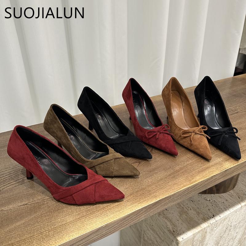 Fashion SUOJIALUN 2025 Autumn New Brand Women Elegant Pumps Shoes Fashion Pointed Toe Shallow Boat Shoes Thin High Heel Dress Single Sho