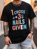 1 Cross + 3 Nails TShirt In Black A Humorous And Chic New Trend for Spring And Autumn Features a Cas