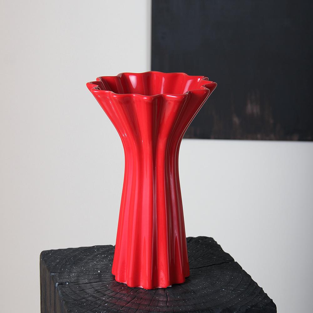 Ceramic Vase Geometric Fold Pattern Red Flower Vase Floral Arrangement Accessories Terrarium Home Decoration Accessories