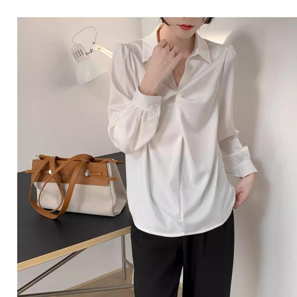 Elegant Women's Satin White Shirt - 2026 Spring/Autumn Collection: High-End, Niche Design for Formal and Commuter Wear