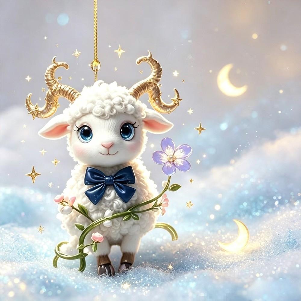 Shining Goat Pendant 2D Flat Christmas Tree Ornament Animal Hanging Decoration  Holiday Party Decor