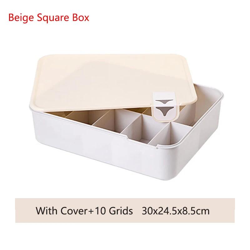 1/10/15 Grid Plastic Underwear Storage Box with Mark Closet Organizer Drawer for Underwear Socks Box Bra Organizer with Cover