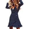 Elegant 128 Digital Print Irregular Ruffle Hem Polka Dot Deep V Chiffon Dress For Stylish Adults