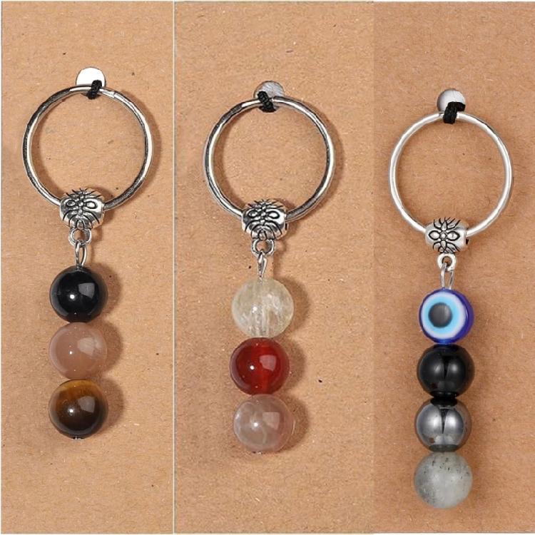 Natural Crystal Stone Keychain Green Chrysoprase Pink Moonstone Rose Quartz Beaded Healing Jewelry For Emotional Balance Gift