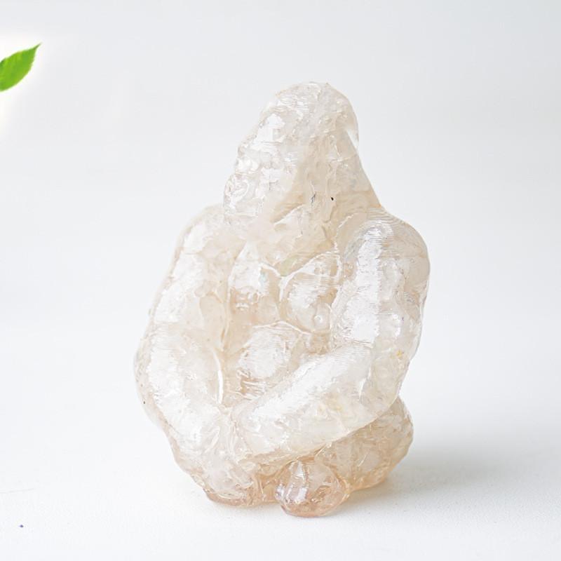 Statue de Gorille en Résine avec Pierres de Cristal Naturelles Pour Décoration de Bureau Cadeau Pour Amis