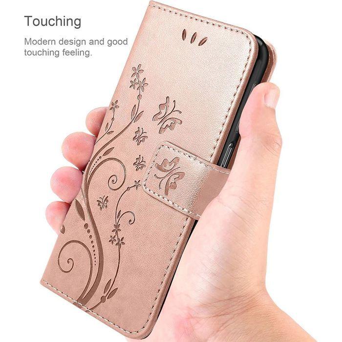 Coque de Protection - BOOLING - Samsung Galaxy A17 4G/5G - Antichoc Synthécuir Relief Floral - Rose