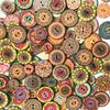 100Pcs Classic Vintage Flower Printed Wooden Button DIY Sewing Clothes Bag Decor
