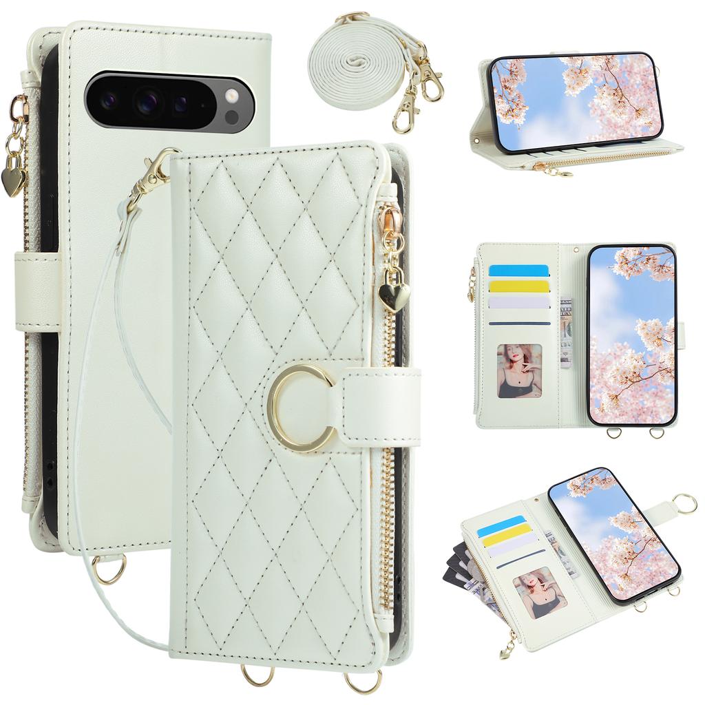 Crossbody Zipper Cards Solt Wallet Flip Leather Case For Google Pixel 10 Pro XL 9A 9 8 8A 7A 7 Shockproof Bag Ring Holder Cover