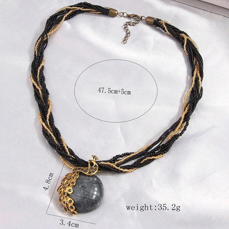 Elegante Vintage Fransen Quaste Anhänger Halskette Pfau Design für Damenpullover