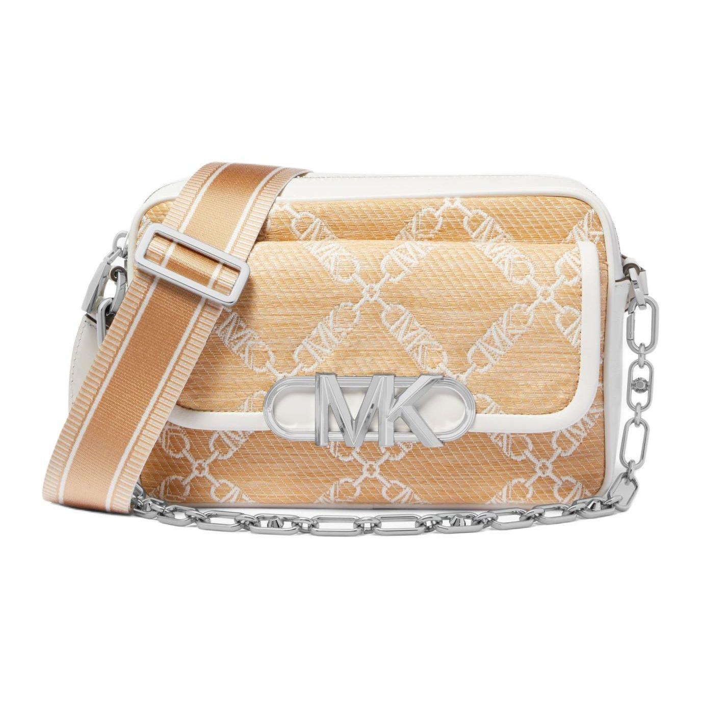 

Michael Kors Mk Parker Logo Zipper Closure Fabric And Leather Camera Bag Women Shoulder Bag Straw-Yellow Pure-White 32S4S7PC2S-884 Basic Set (Bag+Dust Bag)