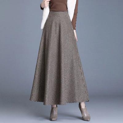Autumn Winter Women Vintage Plaid Skirts Women High Waist Warm A-Line Pleated Skirt Office Elegant Maxi Skirt Femme