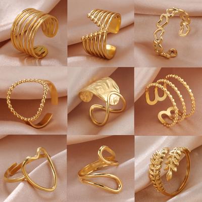 Stainless Steel Women Rings Geometric Heart Aesthetic Adjustable Open Finger Ring Fashion Party Jewelry Gifts Wholesale