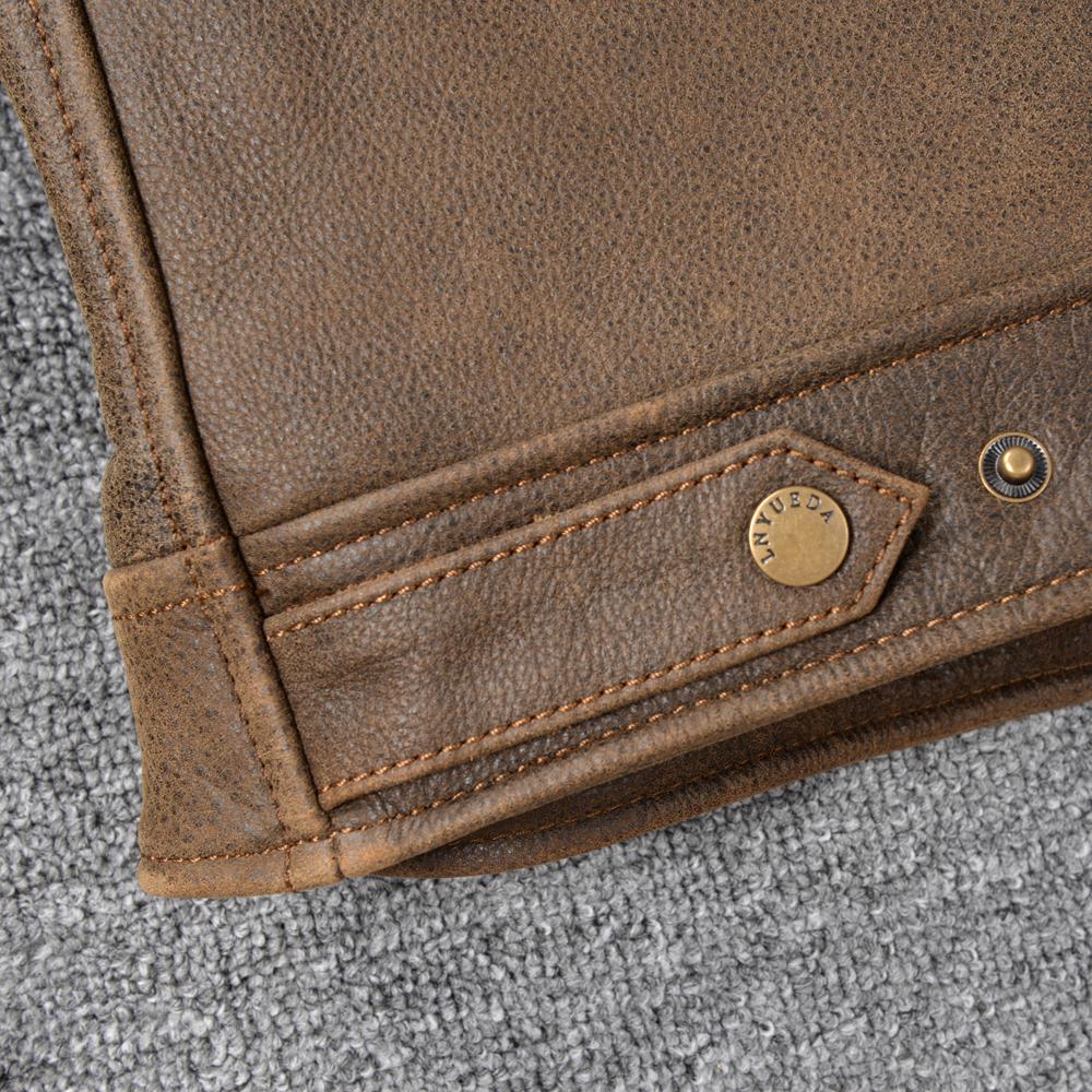 Classic 1930S Style Brown Uncoated Genuine Cow Men Leather Jacket Soft Slim Fit Men's Natural Cowhide Coat Autumn