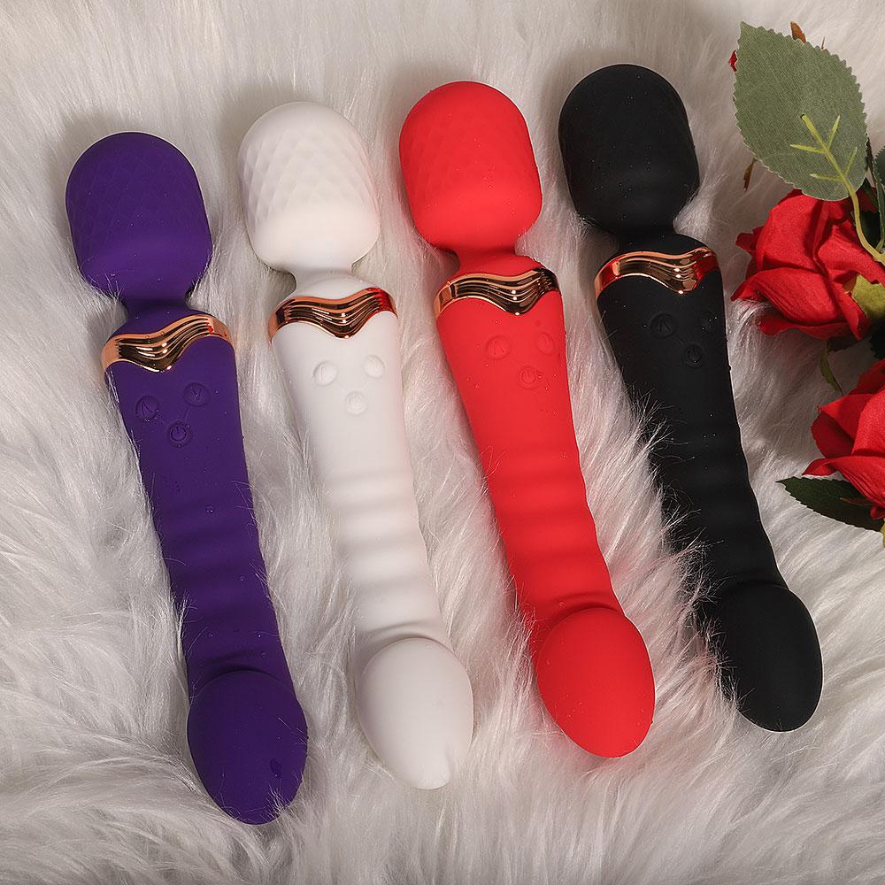Dobbelmotor Magisk Tryllestav Vibrator 10 Moduser G-punkt Massasjeapparat Oppladbart Litiumbatteri Klitorisstimulator Dildo for Kvinner Anale Plugg Leker for Voksne