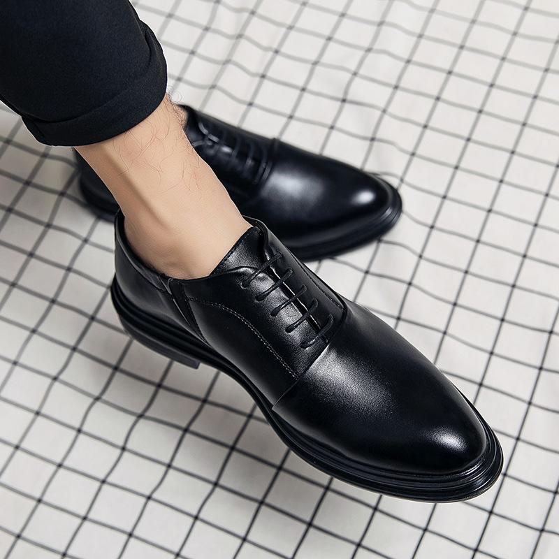 Large size leather shoes new autumn British business dress groom wedding brown pointed casual derby shoes