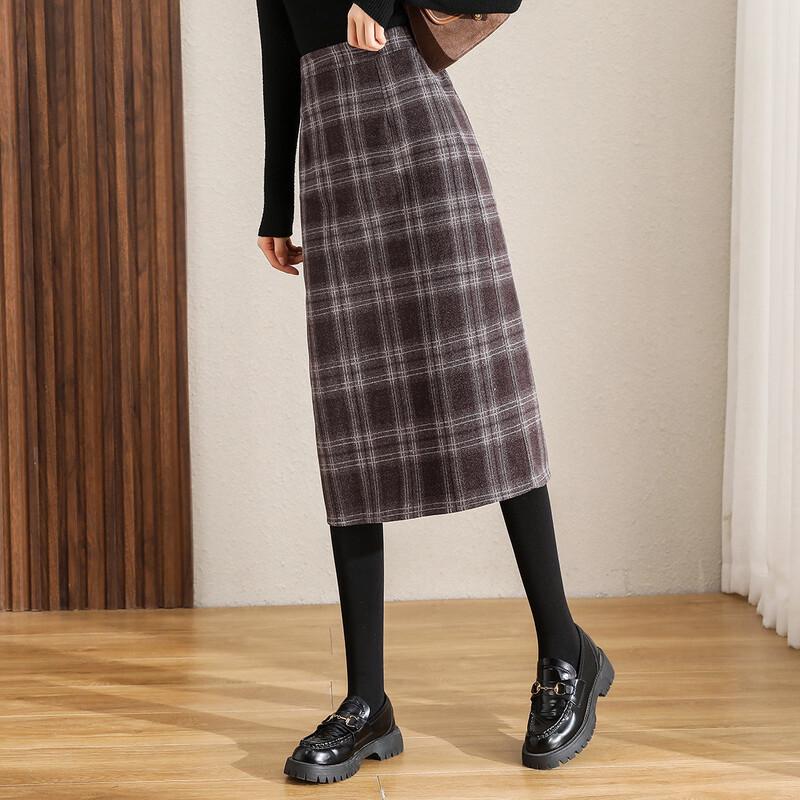 TERRE BLEUE Women's Retro Plaid Pencil Skirt