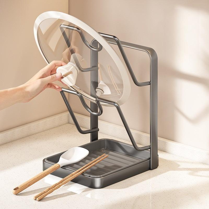 Kitchen Countertop Organizer Rack Multi Function Pot Lid Holder Cutting Board Shelf Utensil Drain Storage Stand for Home