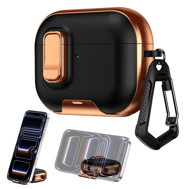 Earphone Case For AirPods 4 Gen Pro 3 2 Hybrid Leather Skin Shockproof Phone Stand Cover For AirPods Pro 3 2 with Keychain Switch Lock