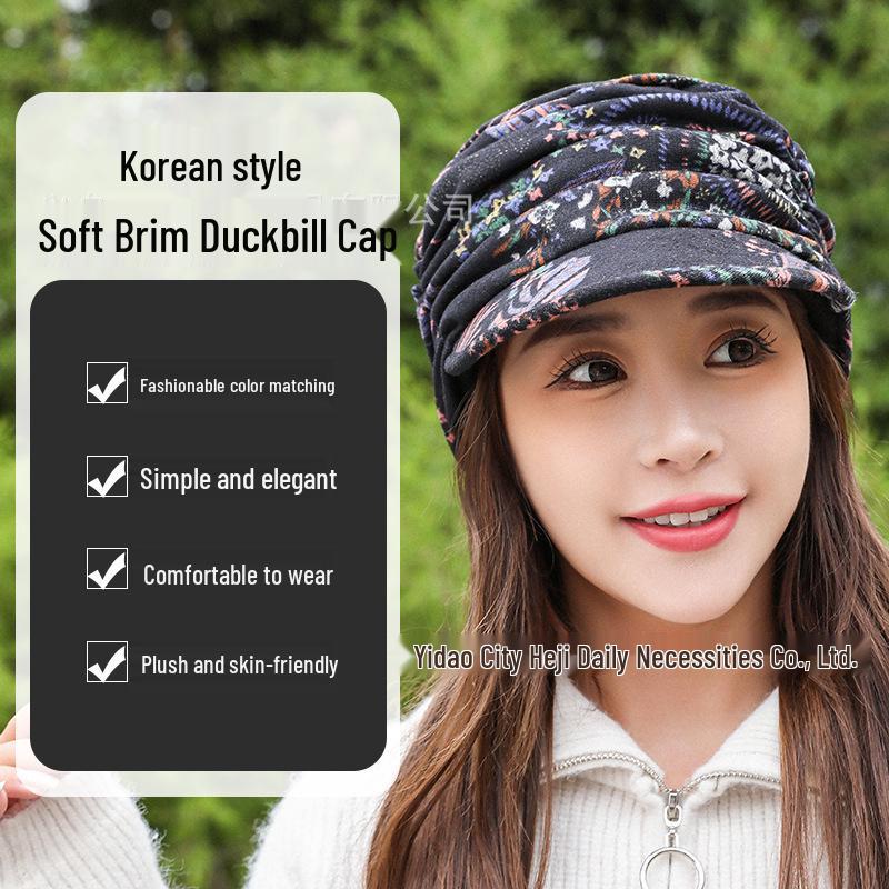 Women's Ethnic Style Plush Floral Duckbill Cap - Warm, Soft, and Versatile for Autumn and Winter