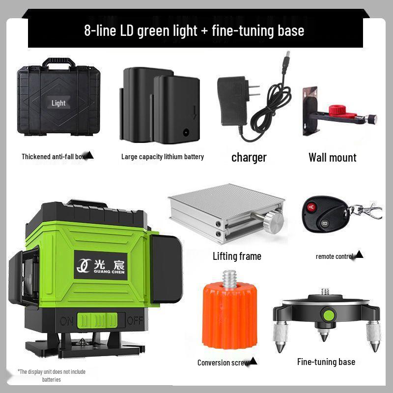 High Precision 12/16 Line Green Light Infrared Laser Level for Walls and Floors with Automatic Leveling