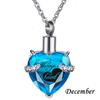 Always In My Heart Stainless Steel Birthstone Heart -Shaped Glass Clavicle Chain Perfume Bottle Keepsake Necklace Jewelry