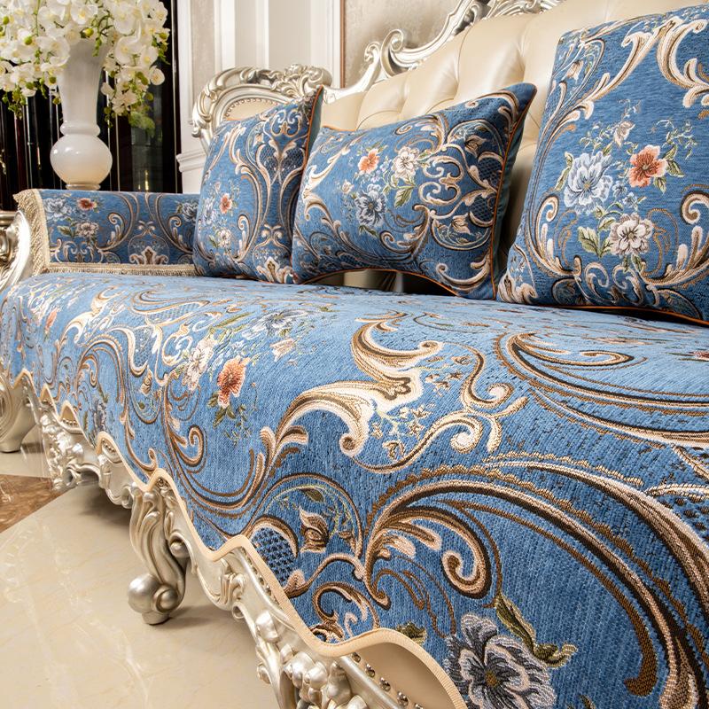 

Подлокотник дивана Европейская кожа Легкий роскошный диван Подушка Четыре сезона Нескользящий чехол для подушки Высококачественное полотенце для спинки Французская подушка для сиденья 90*90cm