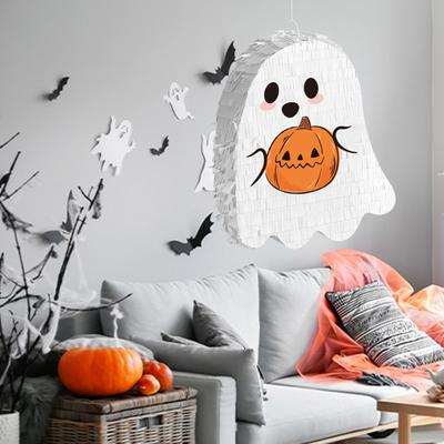 Ghost Pinata Pull String Cute White Ghost Pinata with Stick Blindfold And Confetti for Halloween Birthday Party Supplies