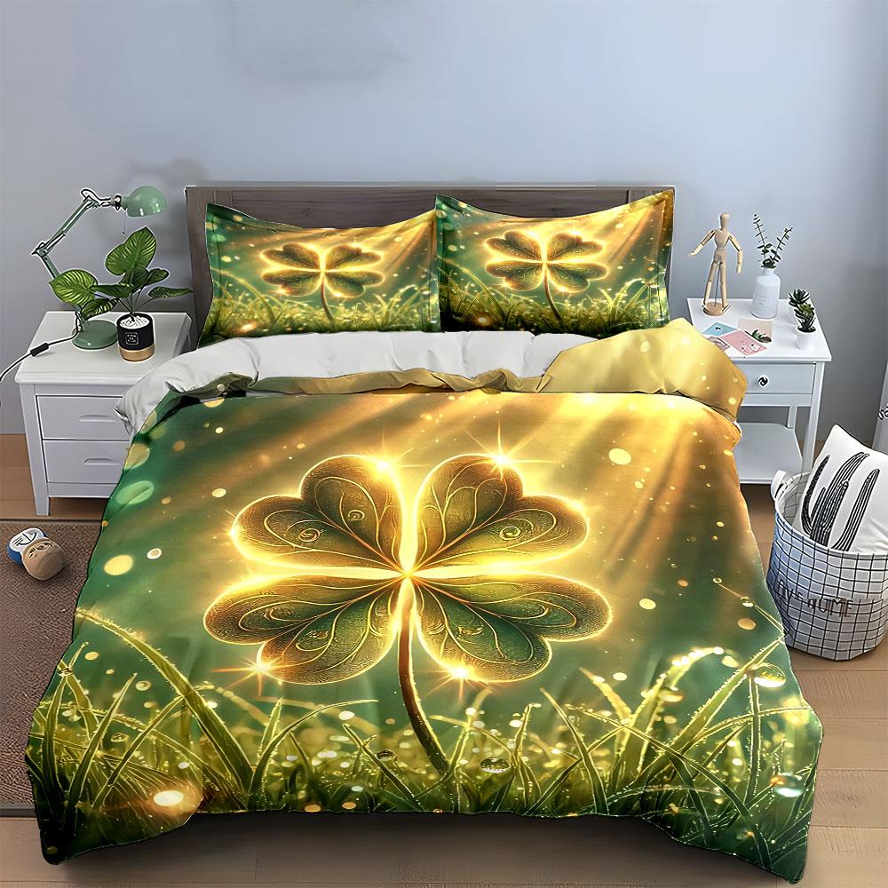 Golden Clover Decor Set Bedding Set with 1 Duvet Cover 2 Pillowcases Single Double King Queen, Gift