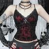 Vintage Mall Gothic Flocking Camisole Women Aesthetic Fairycore Grunge Y2k E-girl Lace Patchwork Beading Crop Tank Tops