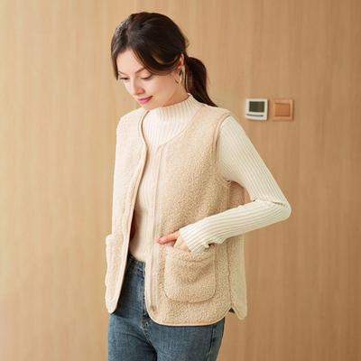 Colete de Lã Sherpa Difusa para Mulheres Jaqueta Quente sem Mangas Colete Aconchegante com Zíper Completo e Bolsos Outwear de Outono Inverno