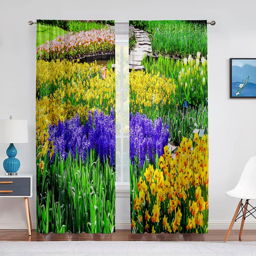 Garden Tulip Flower Field Trees Sheer Voile Curtains for Living Room Bedroom Balcony Party Decor Tulle Curtains Window Treatment